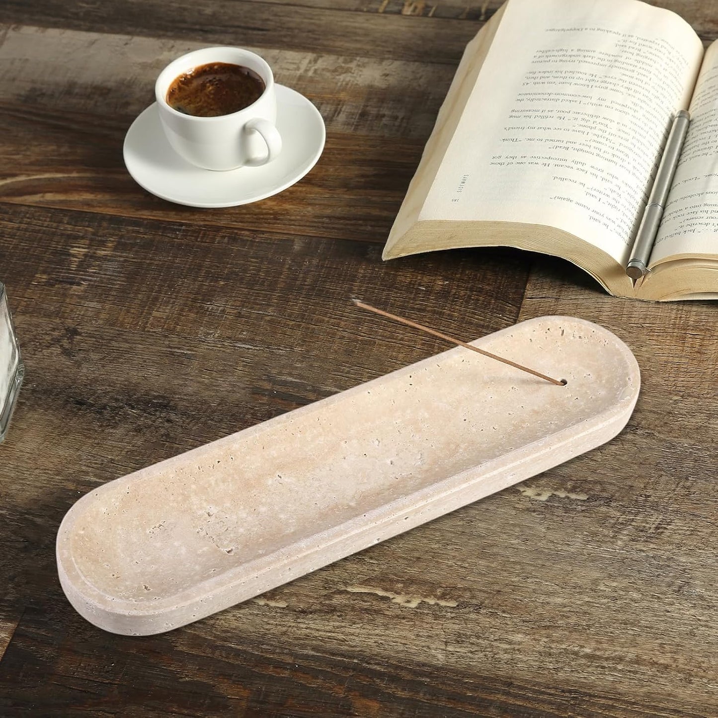 Koville Natural Marble Incense Holder, Incense Holder for Sticks with 9 Holes, Handmade Incense Burner Ash Catcher for Meditation Yoga SPA, Balsam Fir/Palo Santo/Sage/Cone (White)