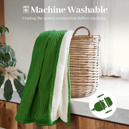 Texciting Heated Blanket Electric Blanket Throw 50''X60''-Heating Throw with 9 Heat Settings-2-10 Hours Auto Off,ETL Certified,Machine Washable (Green)