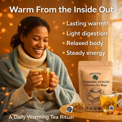 Dr. Lu’s Organic Turmeric Ginger Cinnamon Tea | Tropical Wild Roots & Bark from South Asia | 100% Natural Digestive & Warming Support | 30 x 3g Potent Root Blend Corn Fiber Pyramid Bags (No Plastic, No Nylon)