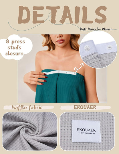 Ekouaer Waffle Robes Towel Wrap for Women Bath Wrap Lightweight Spa Robe