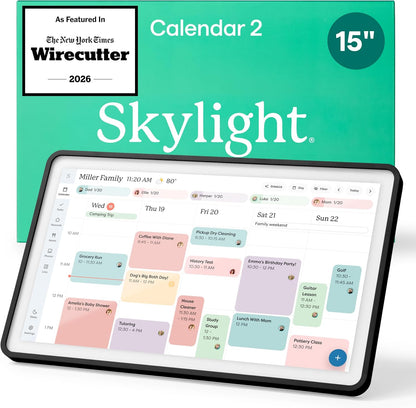 Skylight Calendar: 15-inch Wall Planner Digital Calendar & Chore Chart, Smart Touchscreen Interactive Display for Family Schedules – Wall Mount Included, Great for Organizing Your 2026 Calendar
