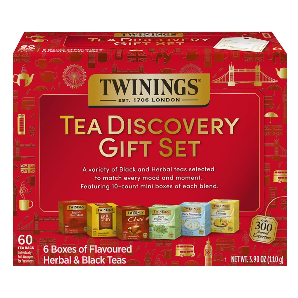 Twinings Tea Discovery Gift Set, Black & Herbal Variety Pack, 6 Mini Boxes