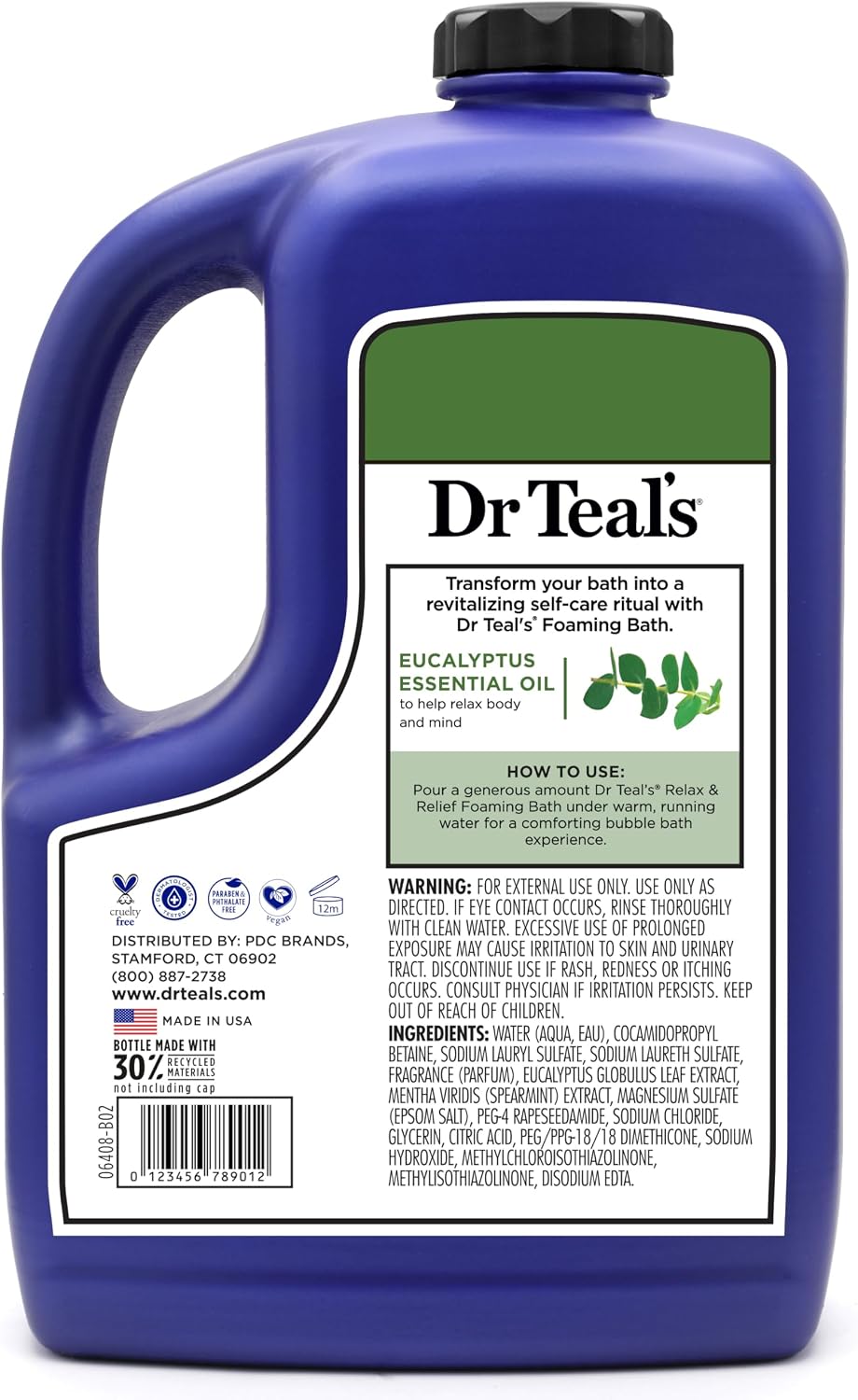 Dr Teal's Foaming Bath with Pure Epsom Salt, Relax & Relief with Eucalyptus & Spearmint, 62.5 fl oz