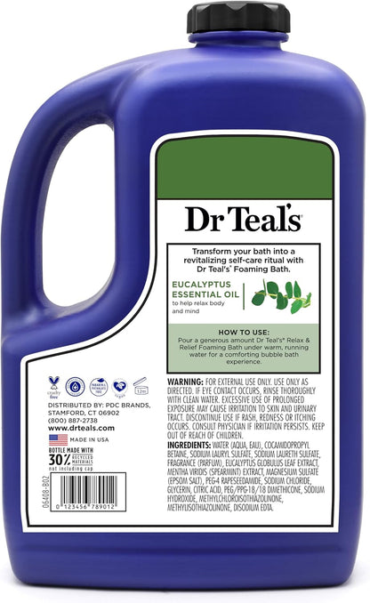 Dr Teal's Foaming Bath with Pure Epsom Salt, Relax & Relief with Eucalyptus & Spearmint, 62.5 fl oz