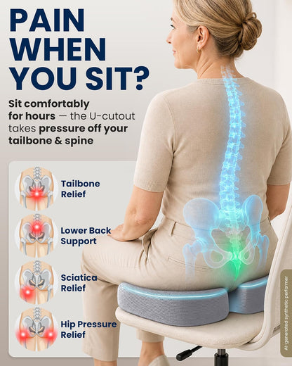 5 STARS UNITED Seat Cushion - Memory Foam Chair Cushion for Tailbone Pain Relief - Ergonomic Support for Coccyx, Sciatica & Butt - Office, Desk & Gaming Chair, Car Seat, Wheelchair, Black Suede