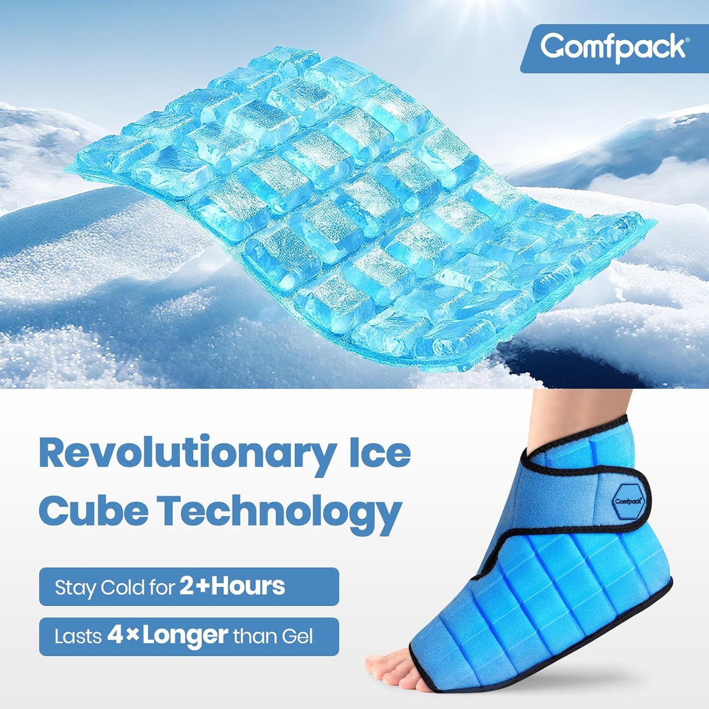 Comfpack Ankle Ice Pack Wrap, 2 Hours Long Lasting Cold Therapy for Swelling, Sprained Ankle, Achilles Tendonitis, Plantar Fasciitis Relief, Heel Pain, Reusable Ice Wrap for Surgery Recovery