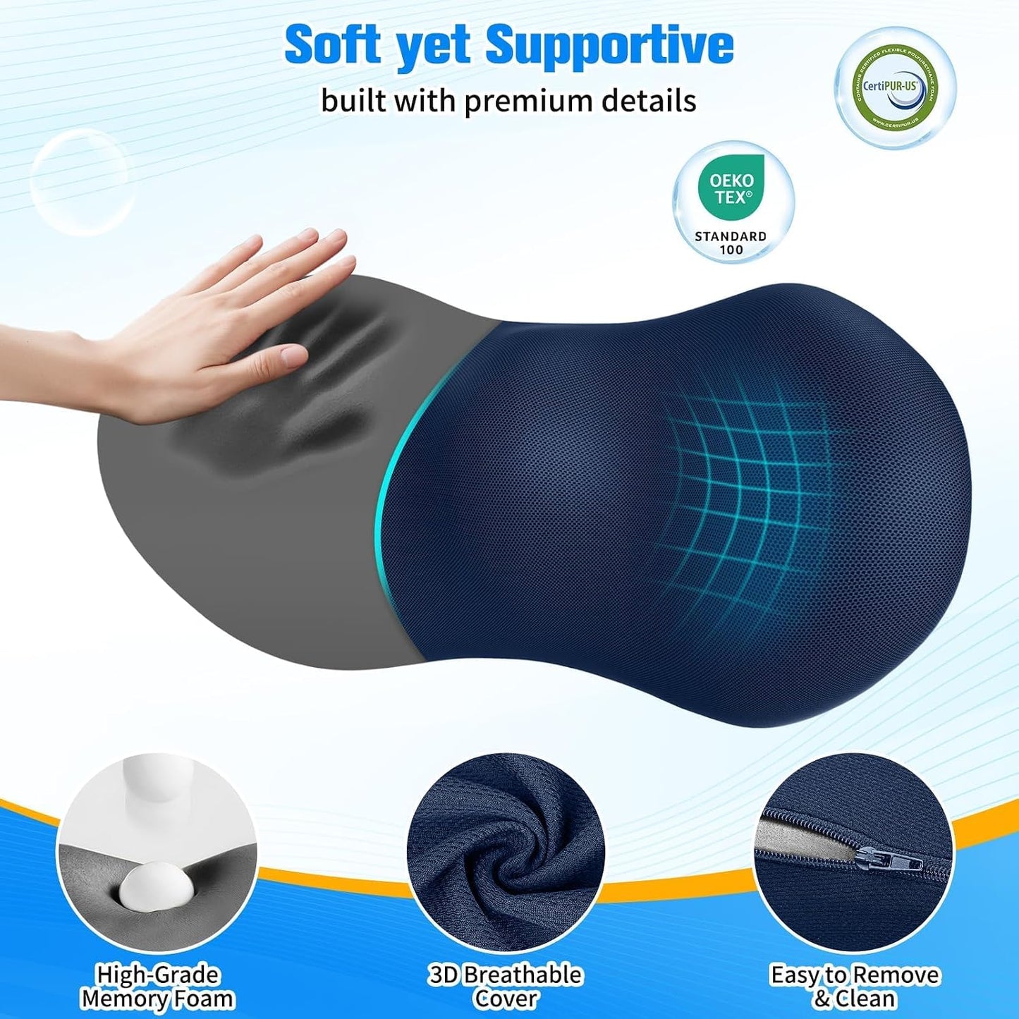 SweetSlubr Lumbar Support Pillow for Office Chair - Memory Foam Lumbar Pillow with Detachable Strap & Breathable Cover, Ergonomic Back Support for Office Chair, Car Seat Cushion, Bed Rest (Black)