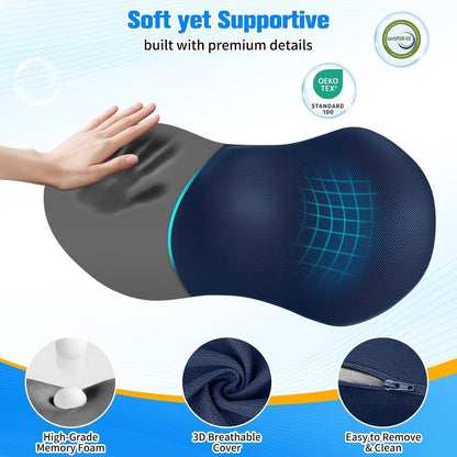 SweetSlubr Lumbar Support Pillow for Office Chair - Memory Foam Lumbar Pillow with Detachable Strap & Breathable Cover, Ergonomic Back Support for Office Chair, Car Seat Cushion, Bed Rest (Black)