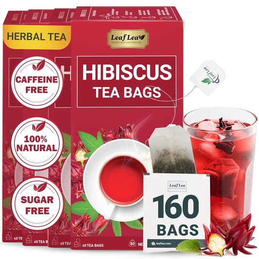 LeafLea Hibiscus Tea Bags, 100% Natural Flower, 160 Count