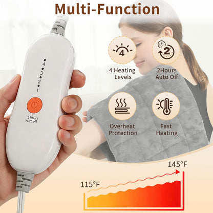 Electric Heating Pad HSA Eligible, Heated Pad for Back Neck Shoulder Pain Relif, Heating Pad for Period Cramps with 2H Auto Shut Off and 4 Heating Levels, 12"x24" Dark Grey