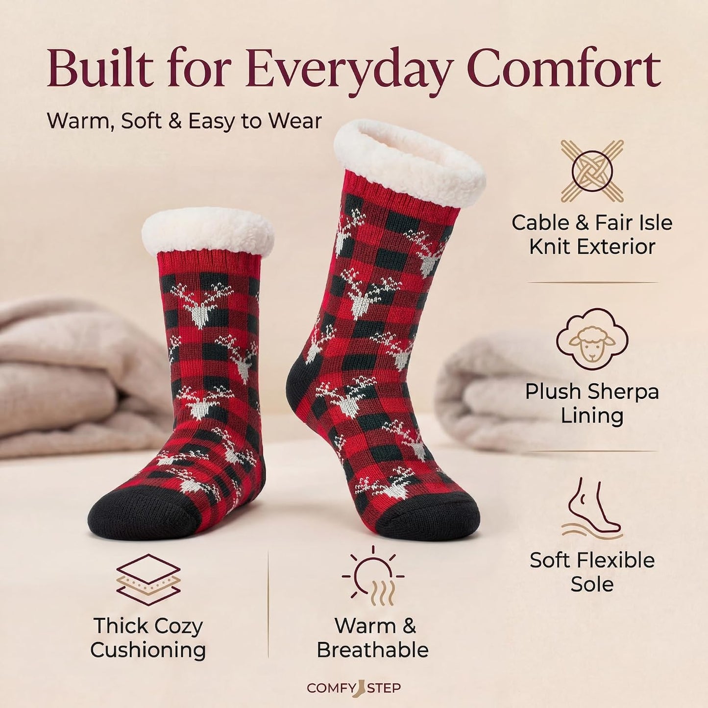 Cozylook Fuzzy Slipper Socks for Women with Grips Warm Cozy Soft Non-Slip Winter Socks Cozy Gift Idea