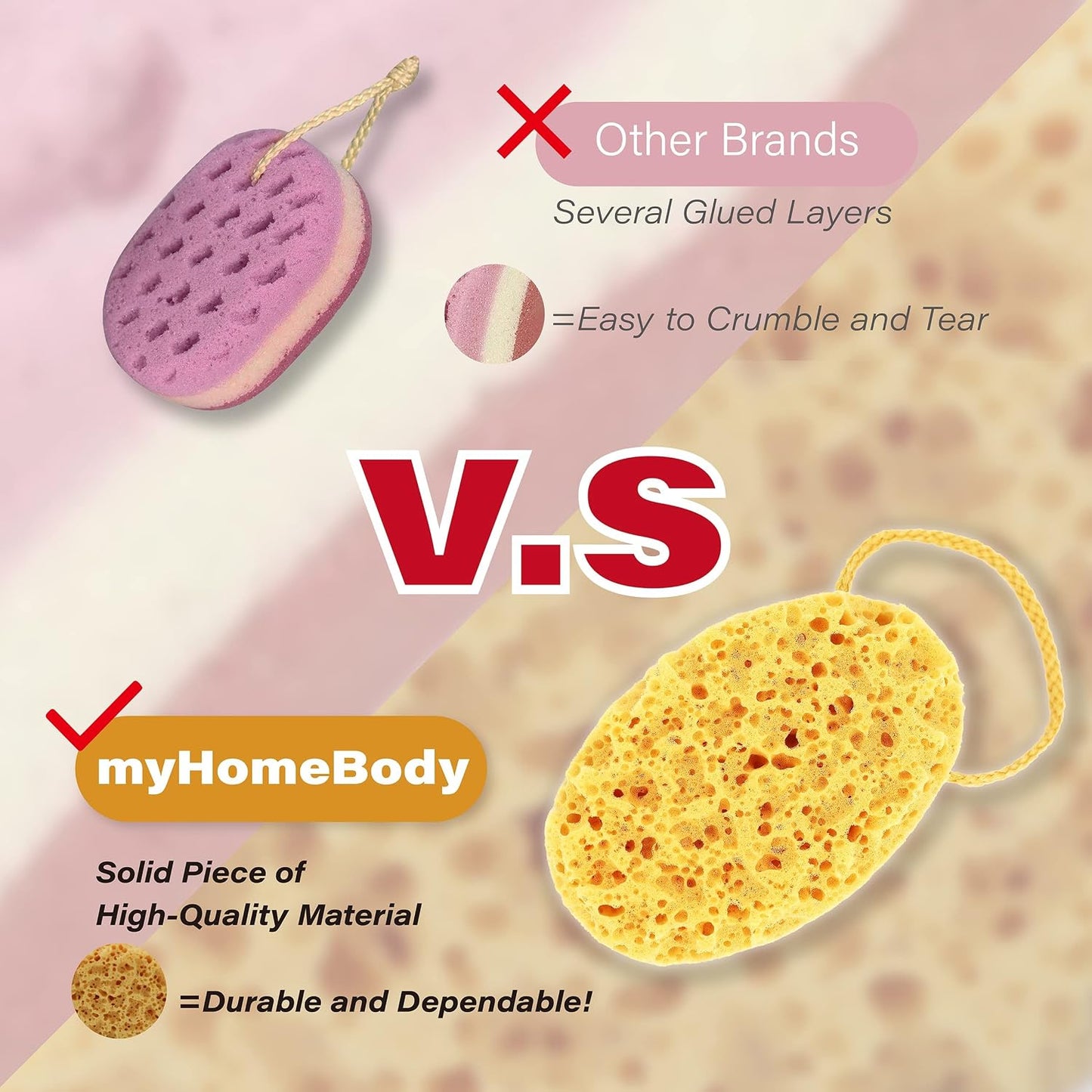 myHomeBody Bath Sponge, Foam Loofah, Body Scrubber for Bathing, Exfoliating Shower Pouf for Shower – Large Size, Lots of Lather, Curvy, 3 Pack