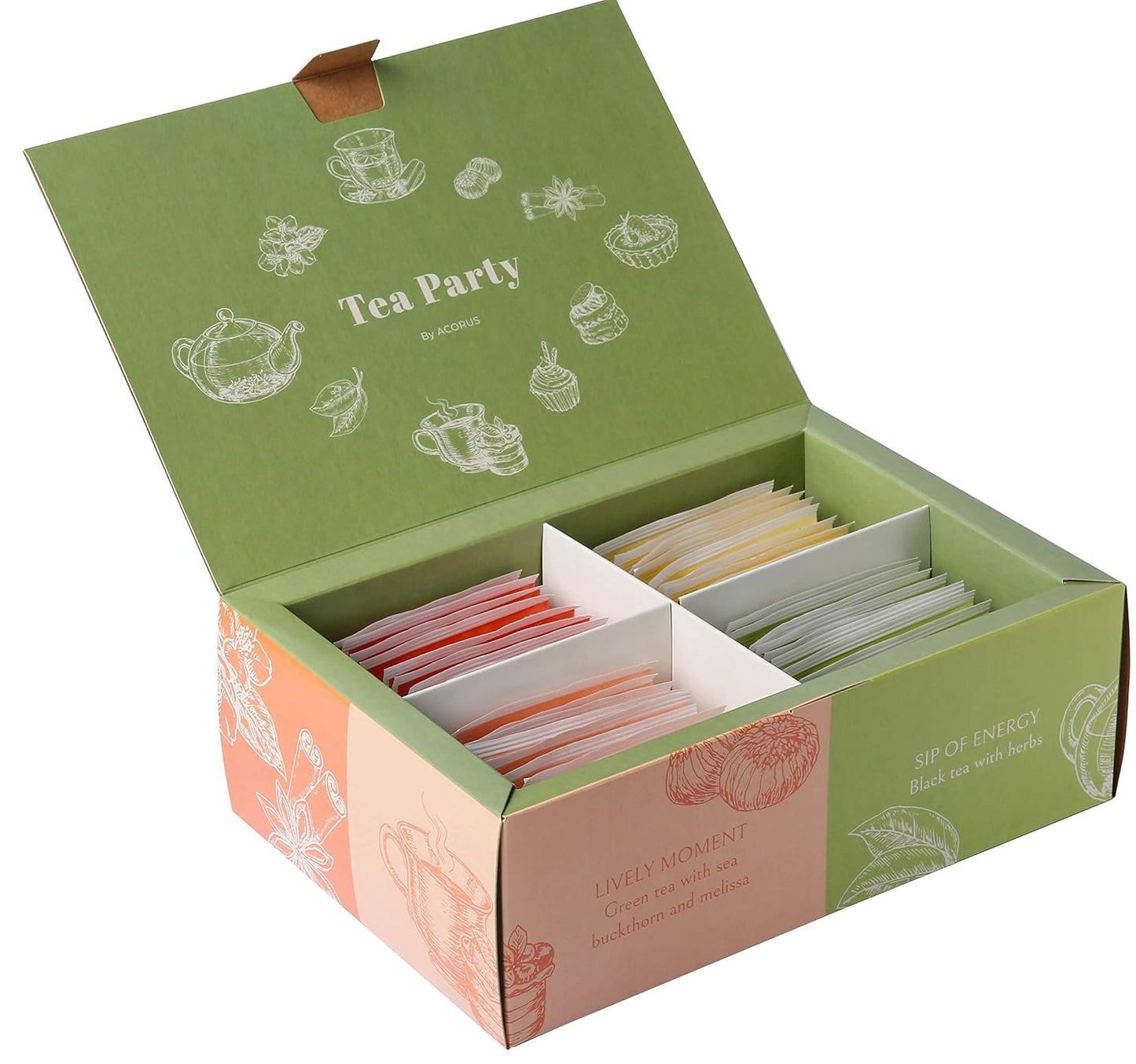 ACORUS Rituals Tea Set - Natural Fruit and Herbal Variety Pack, Tea Gift Set of 6 Different Teas, Sampler of 60 Bags Individually Wrapped