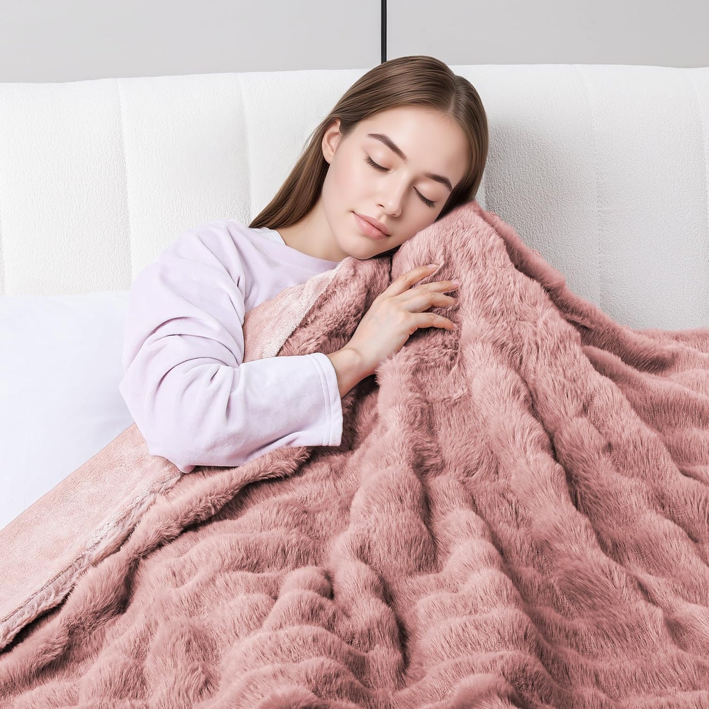 Heated Blanket Electric Throw- 50"x60" Soft Thick Bubble Electric Blanket for Sofa with 5 Heat Levels & 4 Hours Auto-Off Overheat Protection, Warm Cozy Gifts, Light Grey