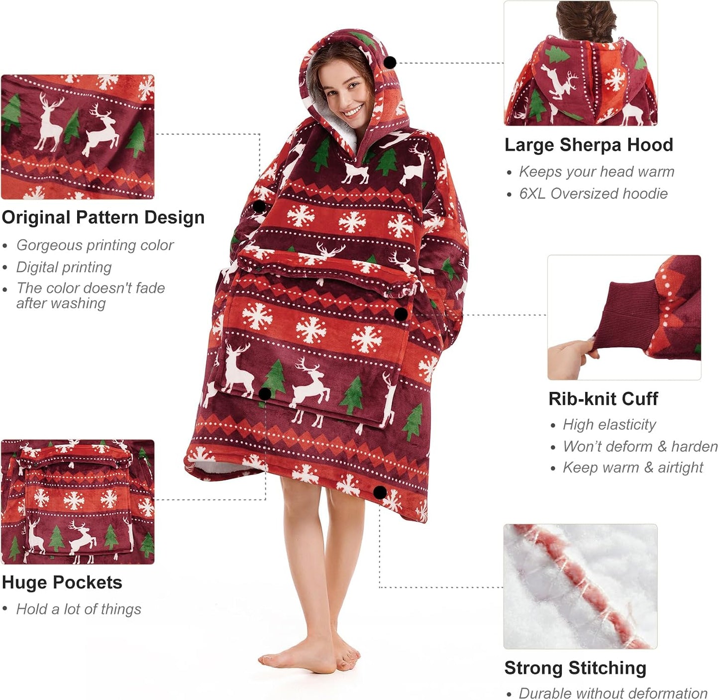 Narecte Cozy Oversized Blanket Hoodie Wearable Blanket Adults Soft Hooded Blanket Hoodie Birthday Gifts for Women Christmas - Colors B