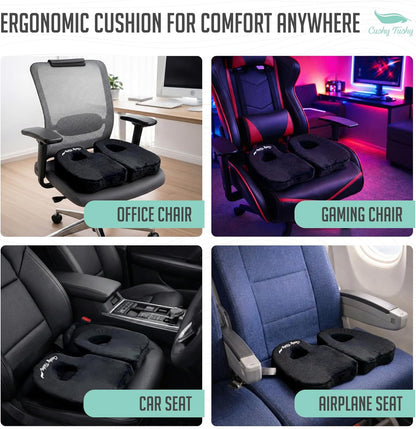Cushy Tushy Premium Foldable Travel Seat Cushion - for Relief of Lower Back, Sciatic, Butt and Tailbone Pain - for Home & Office Use, Perfect for Travel or Driving - Coccyx Seat Cushion