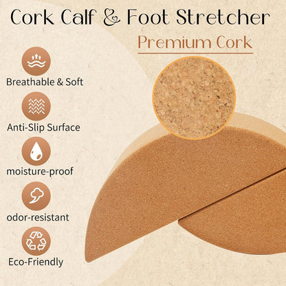 HiSnug Cork Calf Stretcher Foot Rocker - Half Moon Yoga Block for Plantar Fasciitis, Recovery Ankle Stretcher Balance Blocks Leg Muscle Strength Traning Sports Workout Equipment, Anti-Slip