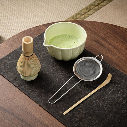 Matcha Whisk Set, Matcha Set Includes Ceramic Matcha Bowl, Bamboo Whisk, Scoop, Chasen Holder, Sifter, 5 Pcs Perfect Matcha Kit for Matcha Lover (Mottled Green)