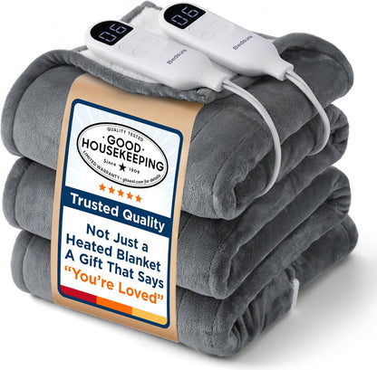 Bedsure Heated Blanket Throw Blanket with Preheat Function - Fast Heating Electric Blanket, Soft Flannel Throw with 6 Time Settings(Up to 10H), 6 Heating Settings, Gifts for Grandma (50"x60", Cream)