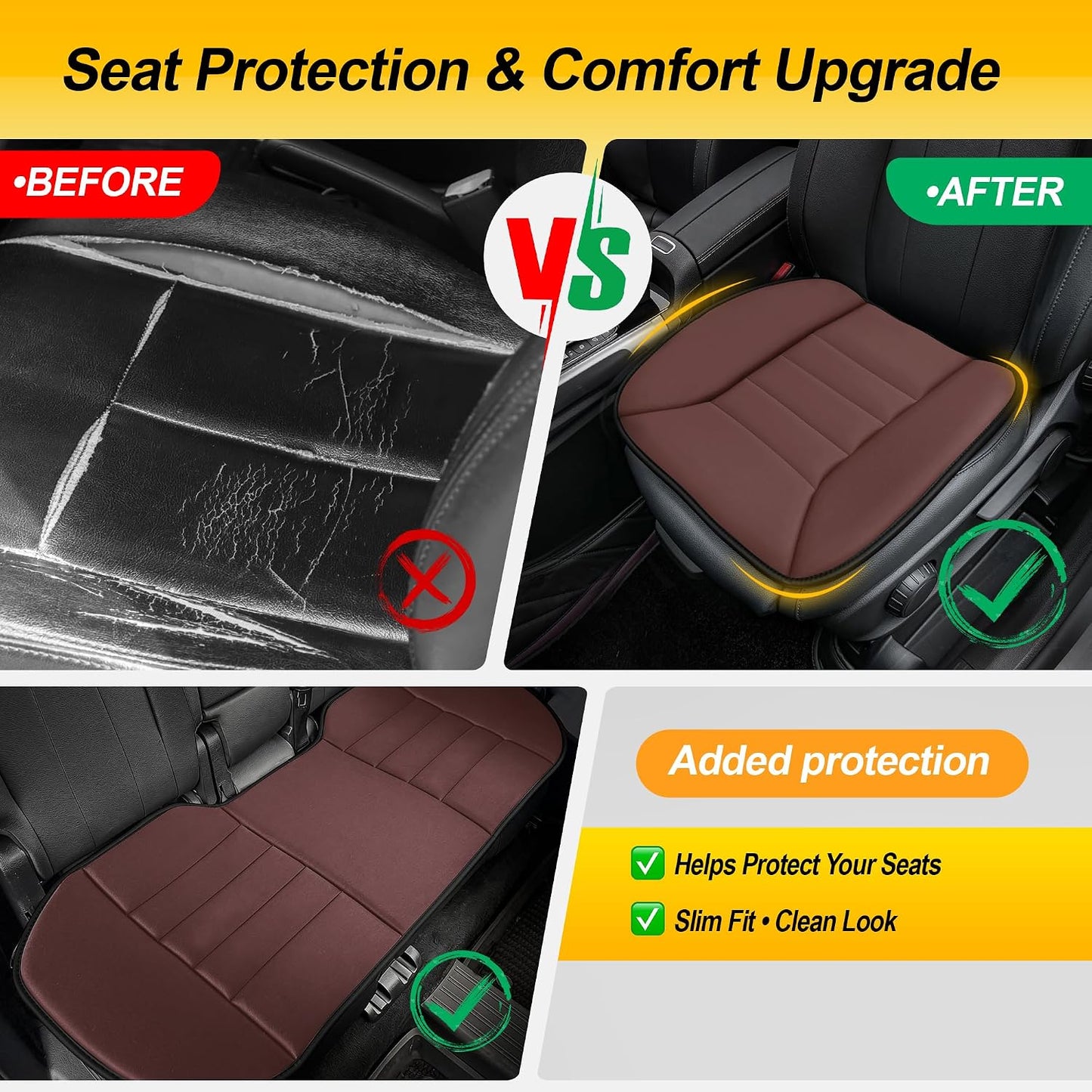 kingphenix Car Seat Cushion with 1.2inch Comfort Memory Foam, Seat Cushion for Car and Office Chair (Black)