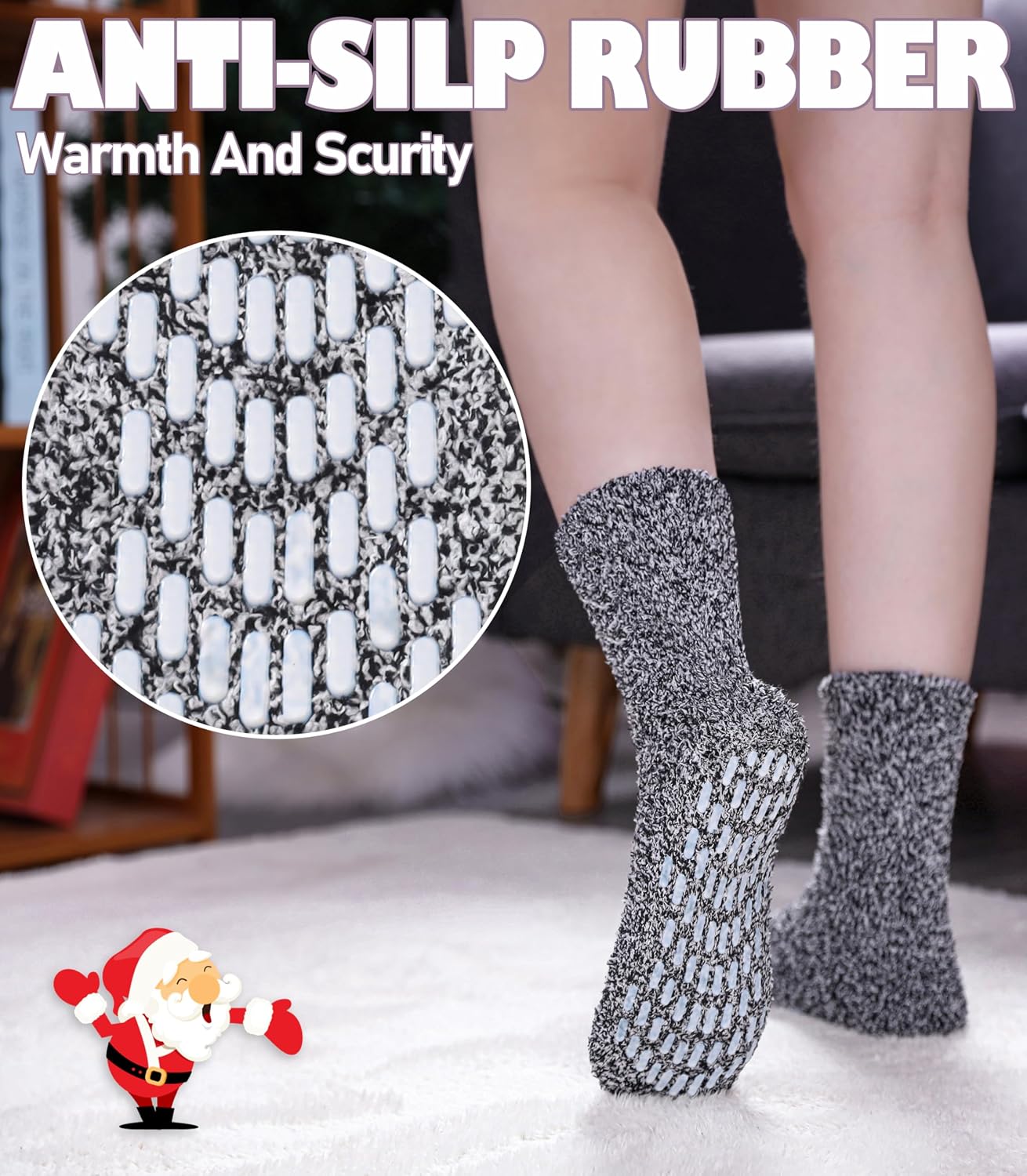LINEMIN Non-Slip Fuzzy Socks for Women - Cozy Hospital Soft Fluffy Socks With Grips - Winter Warm Slipper