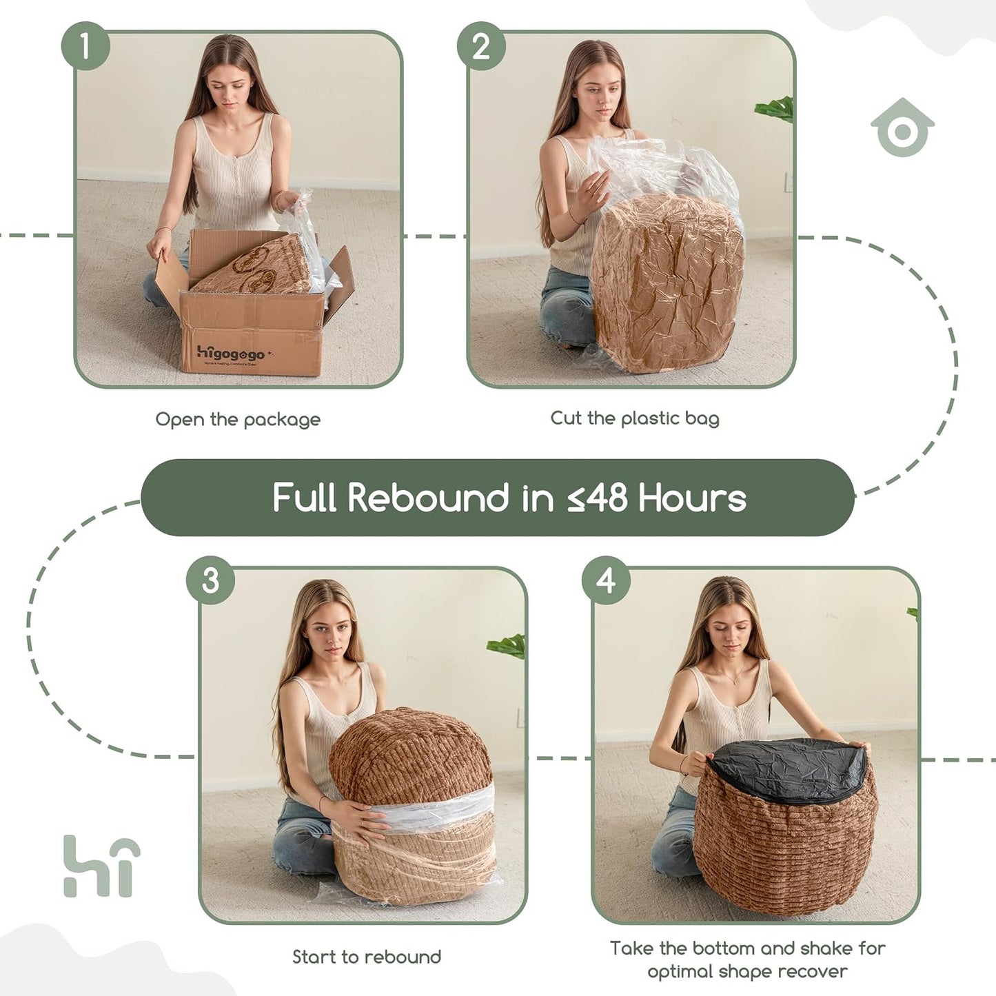 HIGOGOGO Pouf Ottoman Stuffed Round Modern Foam Filled Foot Rest Poufs for Living Room Chair Decorative 20 X 15 Inches Boho Relax Stool for Wedding Christmas Party, Beige