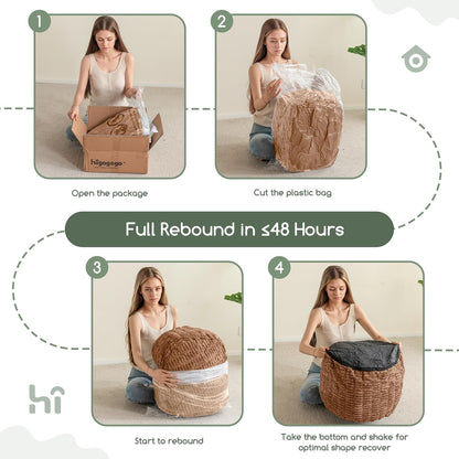 HIGOGOGO Pouf Ottoman Stuffed Round Modern Foam Filled Foot Rest Poufs for Living Room Chair Decorative 20 X 15 Inches Boho Relax Stool for Wedding Christmas Party, Beige