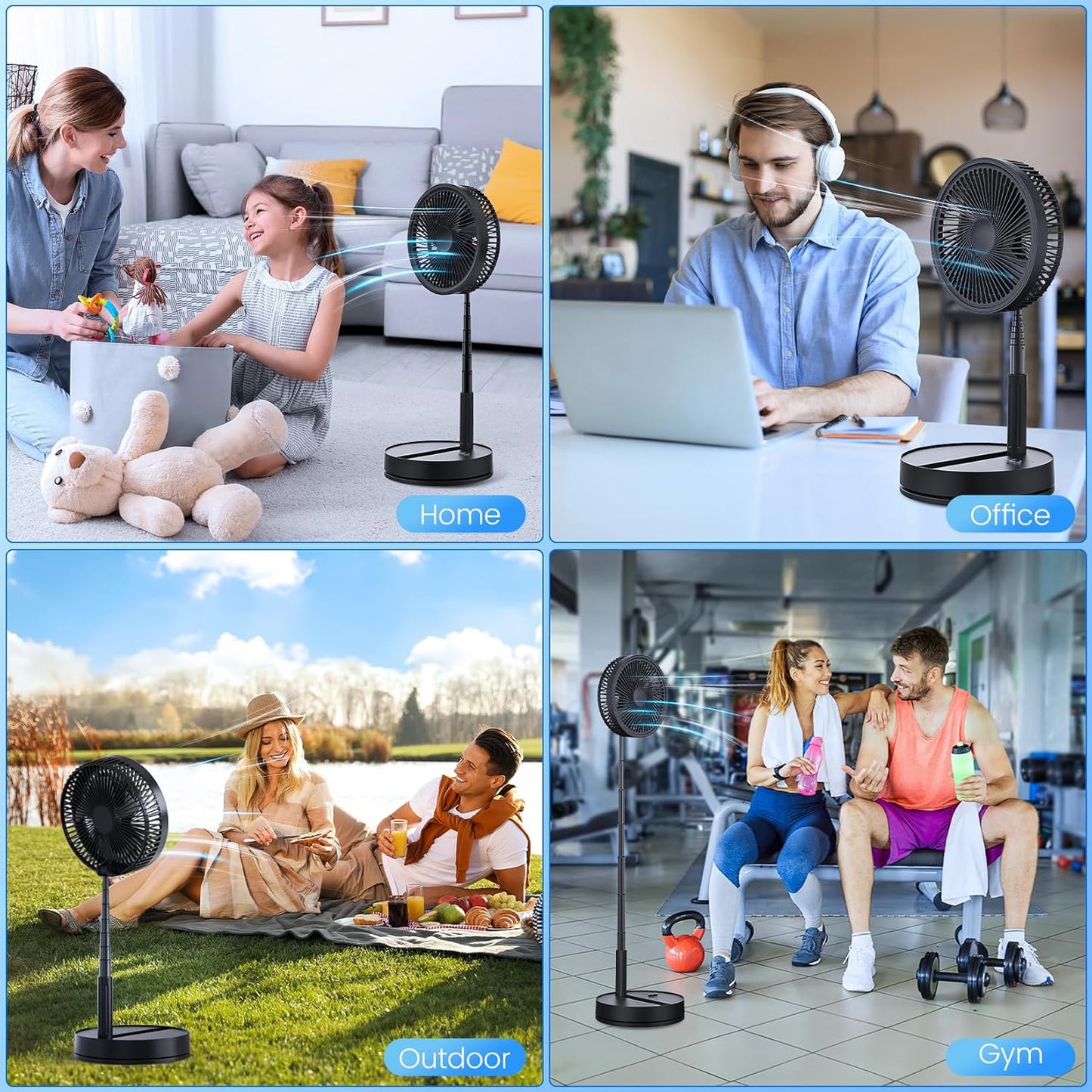Portable Foldable Rechargeable Oscillating Fan - 8.6" 8000mah Battery Operated USB C Small Fan with Remote Quiet Table Desk Fan Folding Standing Pedestal Fan for Bedroom Rome Office Camping Travel
