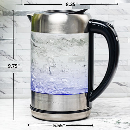 OVENTE 1.8L Glass Electric Kettle Water Boiler, Silver KG751S