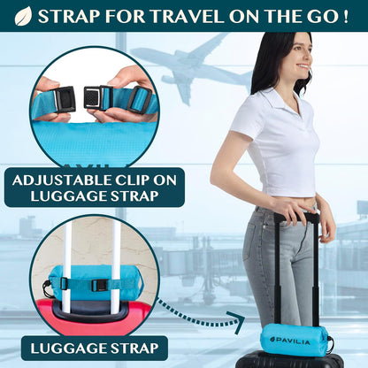PAVILIA Travel Blanket Airplane Compact with Bag, Lightweight Soft Fleece Plane Blanket Long Flights, Camping Road Trips, Packable Travel Gift Essentials with Luggage Backpack Strap, 65x40, Purple