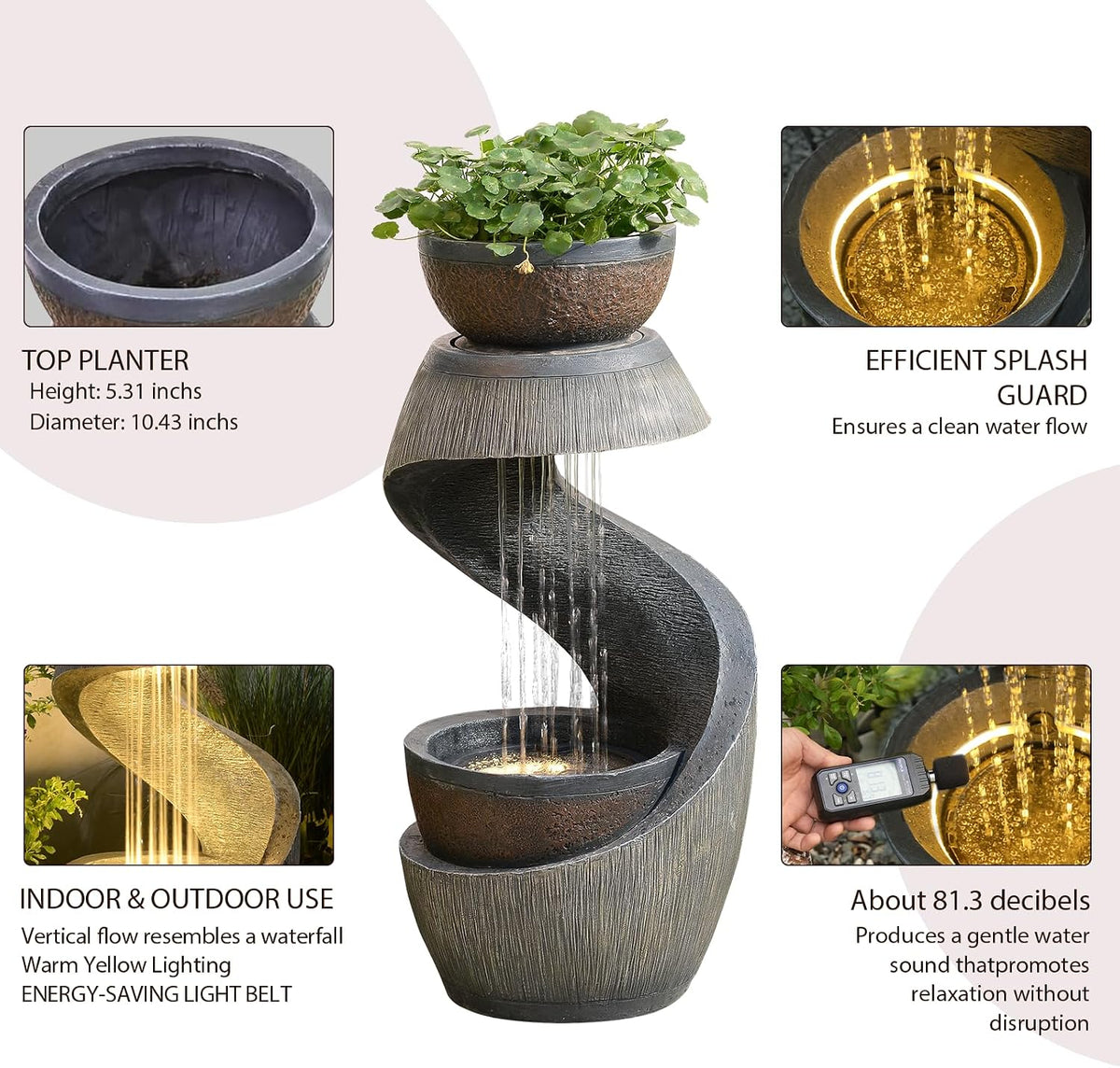 Sunlinua Modern Indoor Tabletop Water Fountain for Office Decor