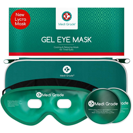 Medi Grade Cooling Gel Eye Mask for Puffy Eyes – Reusable Gel Eye Mask and Cooling Eye Pads with Thermo-Bag for Dark Circles and Morning/Night Skincare Routine – Reversible Cold Eye Mask