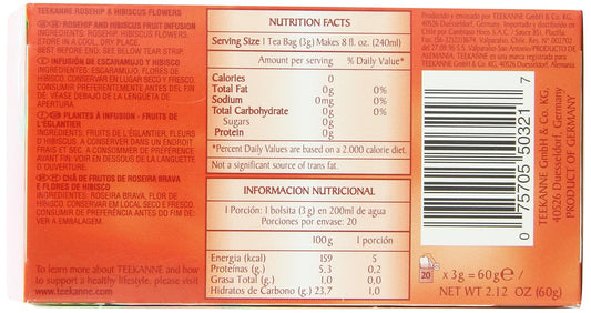 Teekanne Tea, Rose Hip & Hibiscus Flowers, 20 - Teabags, 2.12 Ounce, (Pack of 5)