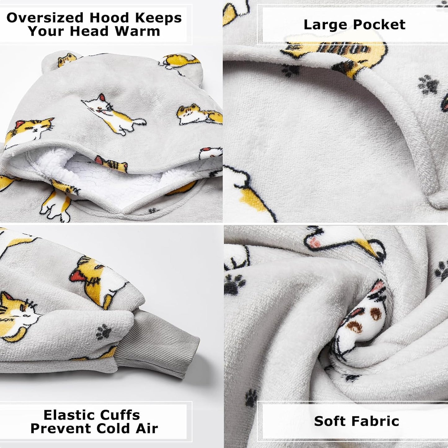 THREE POODLE Wearable Blanket Hoodie for Women, Oversized Sherpa Sweatshirt Blanket for Adults Men, Cozy Hooded Blankets, Gifts for Teen Girls Women Mom Sister