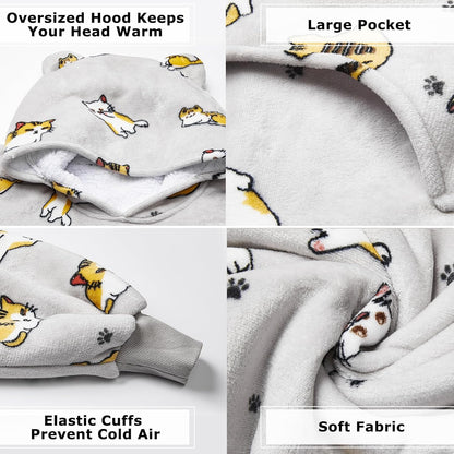 THREE POODLE Wearable Blanket Hoodie for Women, Oversized Sherpa Sweatshirt Blanket for Adults Men, Cozy Hooded Blankets, Gifts for Teen Girls Women Mom Sister