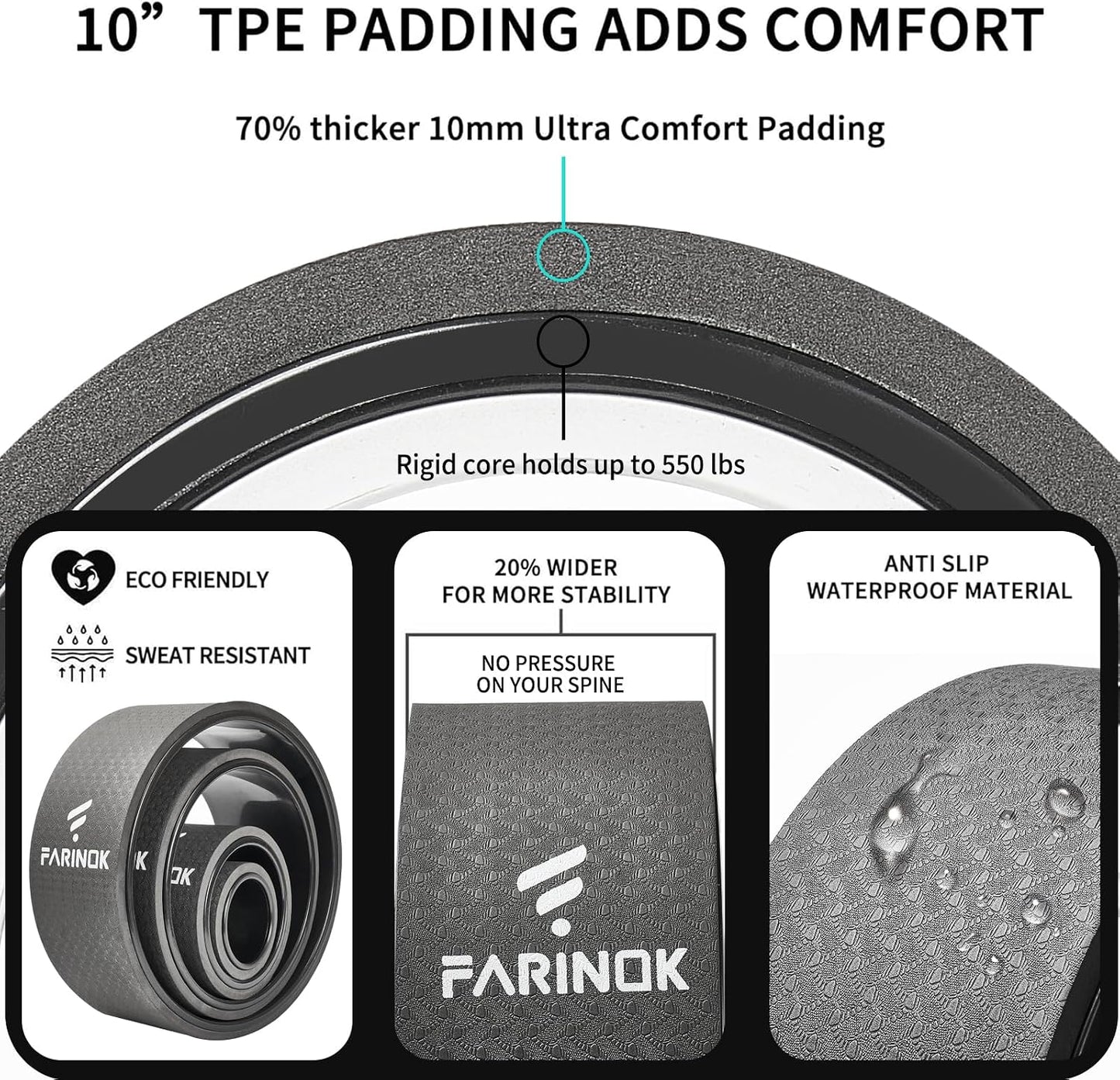 Yoga Wheel Set of 3+1, Upgraded 10MM Thick Back Wheels for Pain Relief & Stretching, Strongest Back Roller for Deep Tissue Massage, Improving Yoga Poses Backbend