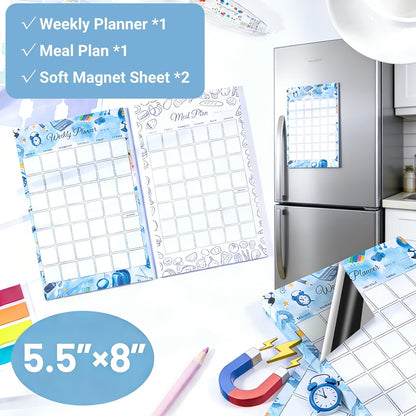 Weekly Planner Notepad Tear Off Set of 2 Weekly Calendar Pad 52 Undated To Do List Notepad Sheets Desk Planner Planning Pads Productivity Tracker for Work Goals Notes Schedule Ideas, Floral Blue