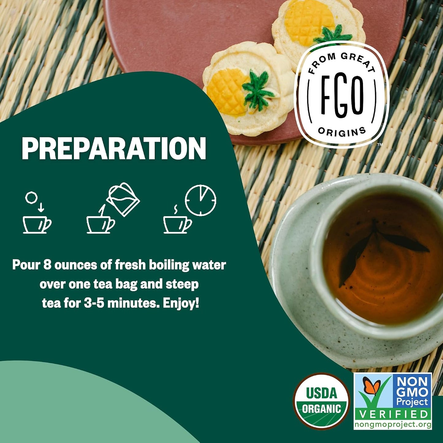 FGO Organic Chamomile Tea, 100 Count, Eco-Conscious Tea Bags, Resealable Bag, Packaging May Vary (Pack of 1)