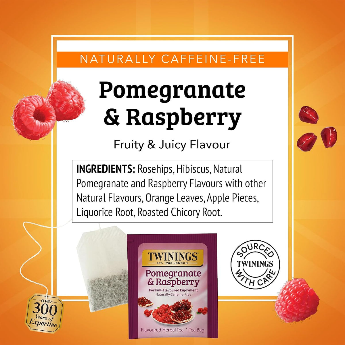 Twinings Pomegranate & Raspberry Herbal Tea Individually Wrapped Bags, 100 Count (Pack of 1), Naturally Caffeine-Free, Enjoy Hot or Iced, 100 Teabags