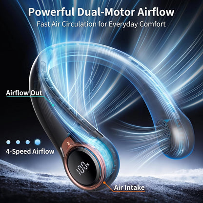 𝟐𝟎𝟐𝟔 𝐔𝐩𝐠𝐫𝐚𝐝𝐞 BNBZ Portable Neck Fan,6000mAh Rechargeable Wearable Fan with LED Display,4 Speeds,Up to 15H Runtime,Quiet 360° Airflow Hands-Free Personal Fan for Travel,Work,Gym &Outdoor Use