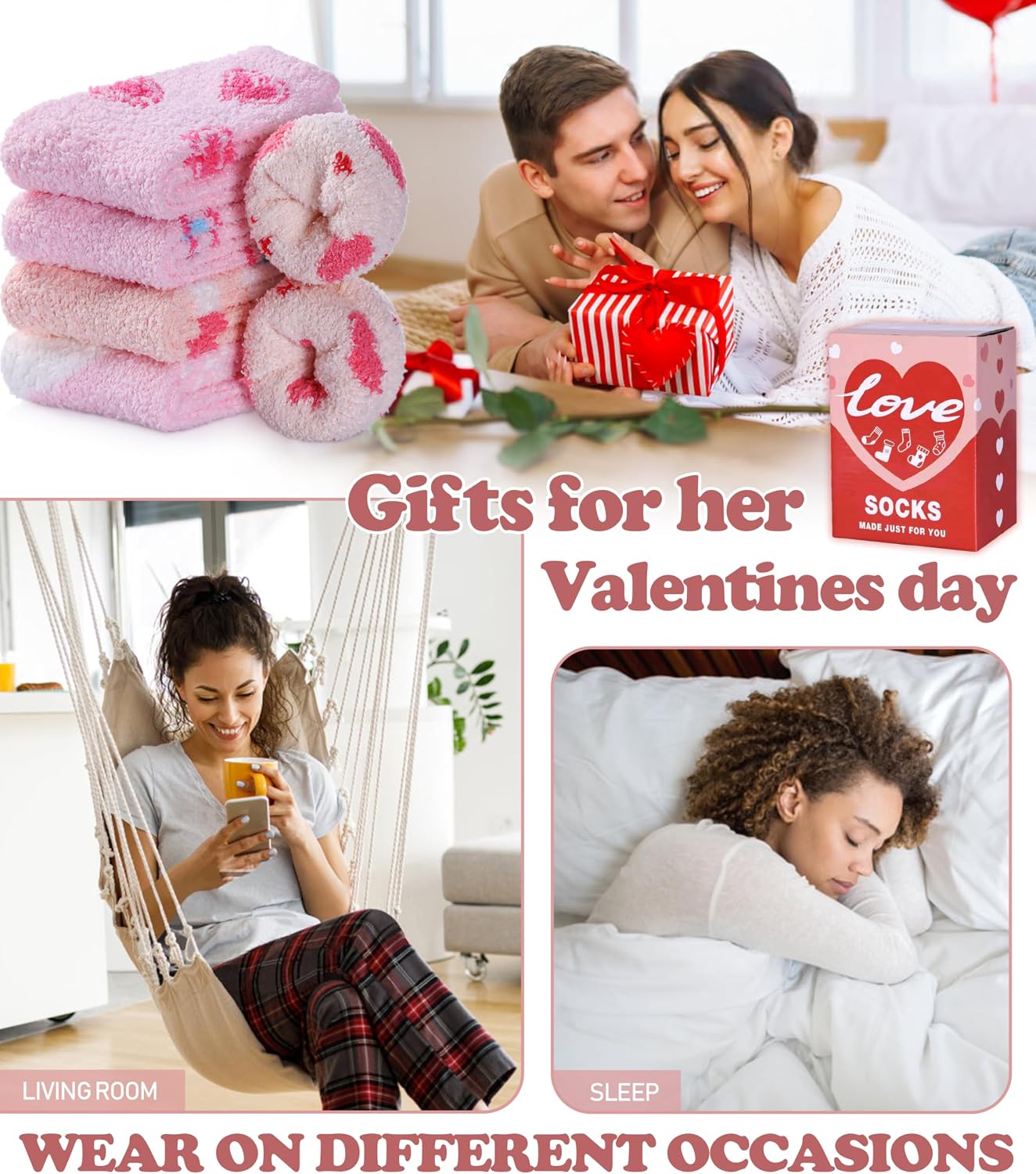 SDBING Fuzzy Socks for Women Soft Fluffy Home Sleeping Socks Cozy Warm Slipper Socks 6 or 5 Pairs