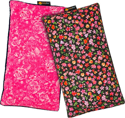 SunnyBay Small Microwave Heating Pad, Microwavable Versatile Cold/Heated Neck and Shoulder Wrap for Back Pain and More, Moist Heat Cotton-Fleece Pad, 6x11 Inches, Hot Pink and Red Flower, Pack of 2