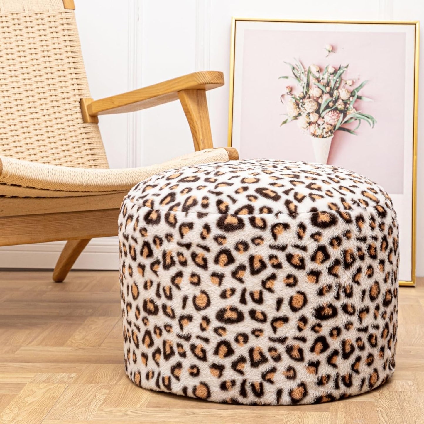 Round Pouf Ottoman 20 x 20 x 14 Inches Boho Poof Home Decor Floor Pouffe Ottoman Foot Rest for Couch Sofa Bean Bag Chairs Living Room Bedroom (Green)