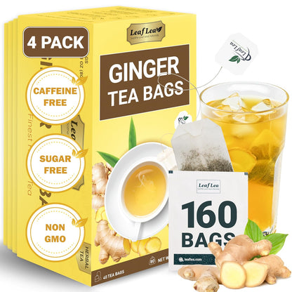 LeafLea Ginger Tea Bags, Strong Ginger Herbal Tea, 160 Count Bulk