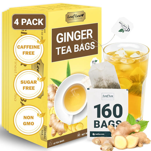 LeafLea Ginger Tea Bags, Strong Ginger Herbal Tea, 160 Count Bulk
