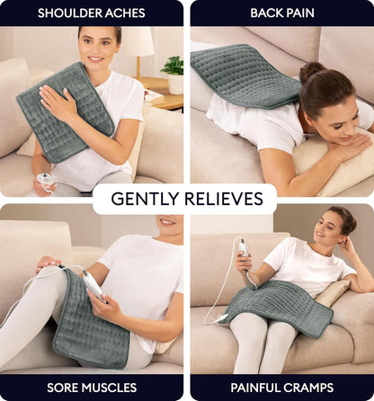 GENIANI Electric Heating Pad for Back Pain & Cramps Relief, Electric Throw, Self Care Gifts for Women, Heating Pad for Neck & Shoulder, Machine Washable Microplush, Auto Shut Off (12"x24", Tabby Gray)