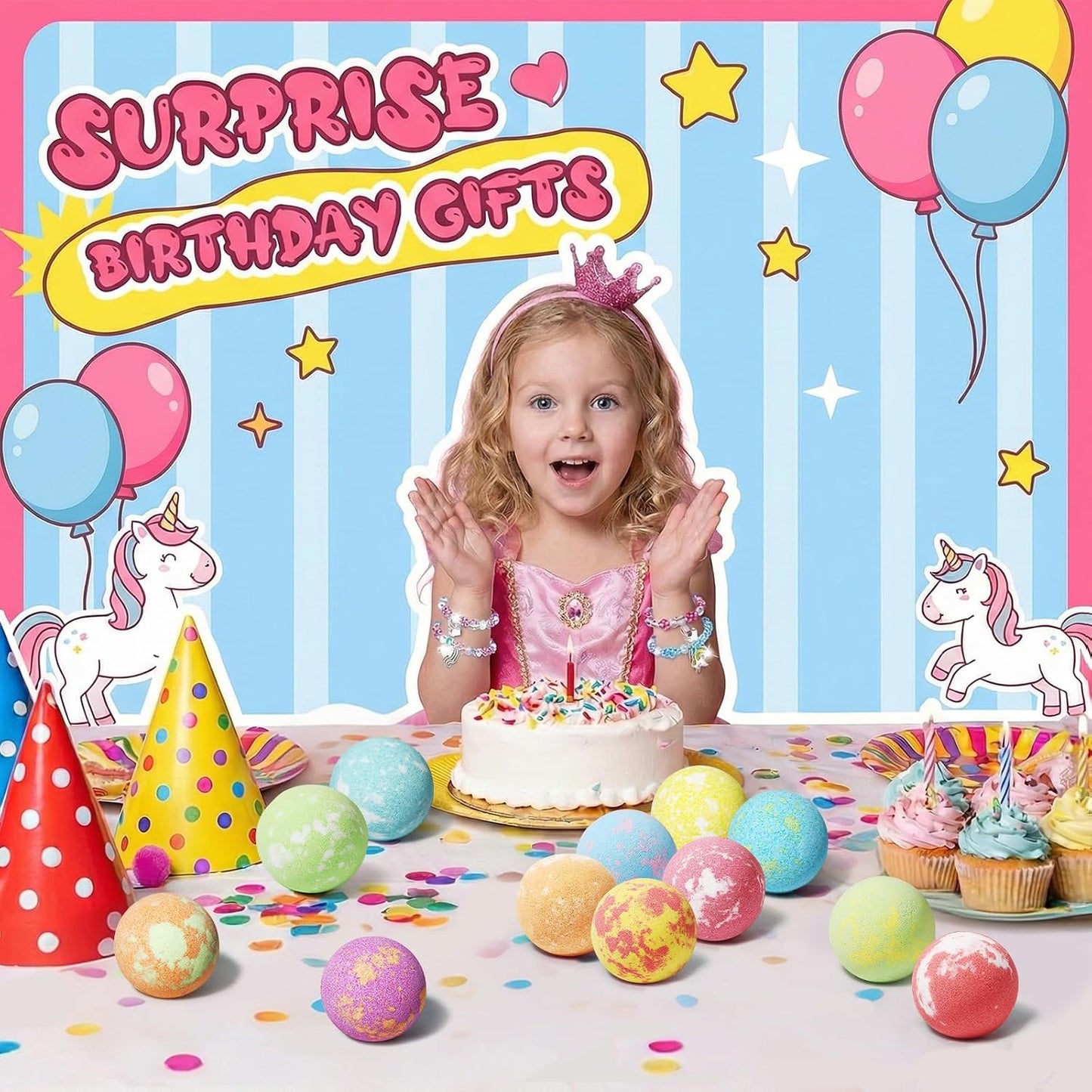 Sanyi Unicorn Bath Bombs for Kids with Bracelet Inside, Gifts for Girls 4-8