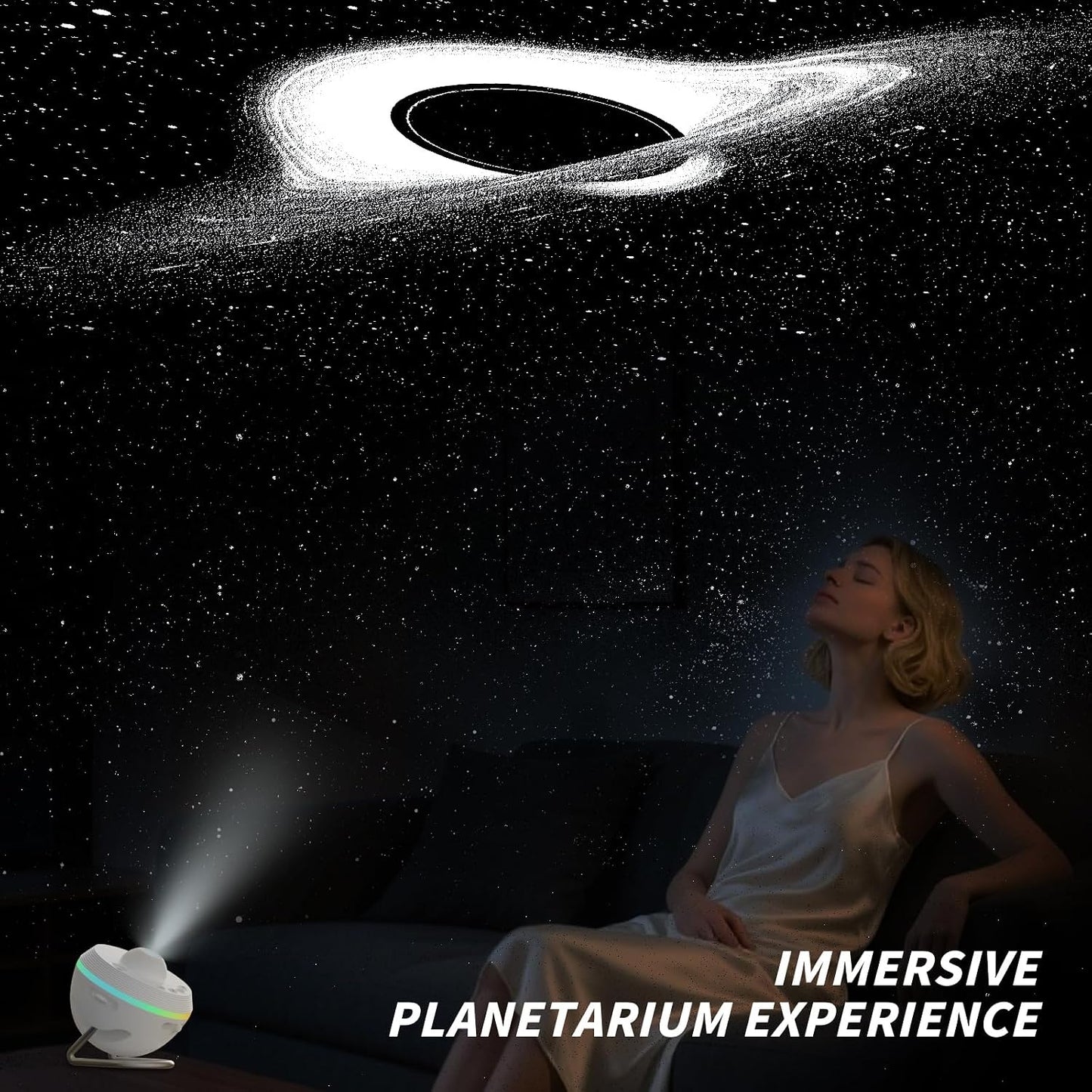Galaxy Projector, Star Projector Home Planetarium with 1 Glass Projection Disc, 180 Rotatable Starry Sky Night Light with Meteor Effects & Light Strip for Bedroom, Kids & Adults Gift