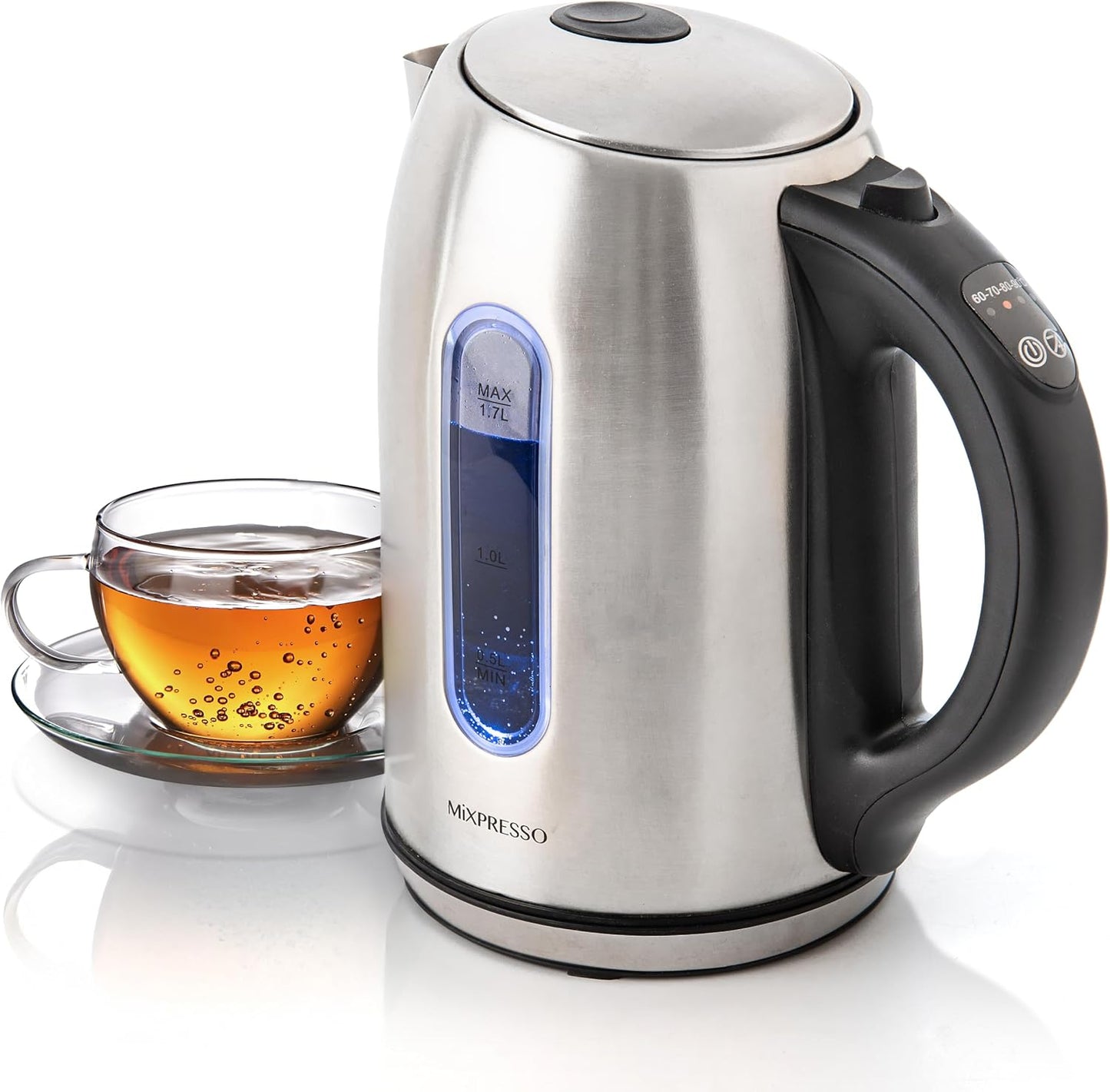 Mixpresso Electric Kettle Temperature Control, Hot Water Kettle Electric, Cordless 1 Liter Capacity, Keep Warm & LED Indicator, Auto-Shutoff, Boil-Dry Protection, Stainless Steel Electric Kettle