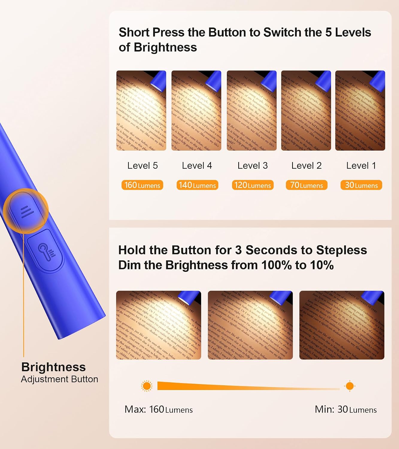 Gritin Book Light,Eye Caring 3 Colors & Stepless Dimming Neck Reading Light
